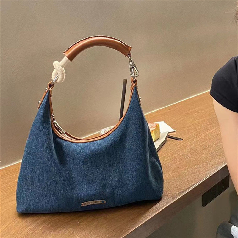 Denim Fabric Shoulder Bags For Women 2024 Luxury Designer Purses And Handbags Blue Underarm Hobos Casual Street Crossbody Totes