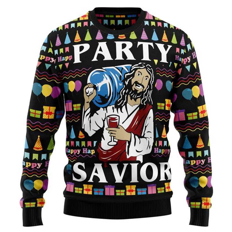 3d Printed Jesus Xmas Sweatshirt Men Christmas Ugly Christmas Sweater Women Loose Sweatshirts New Year Festival Party Hoodie LX241113