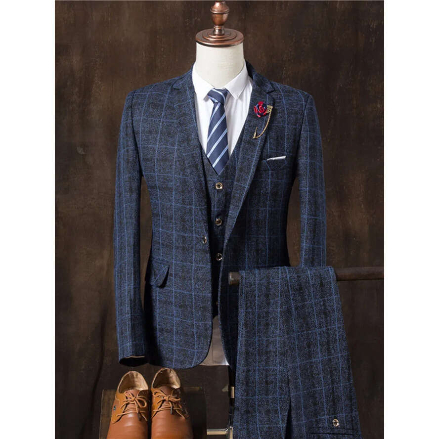 Pieces Three Men Suits Business Casual Tuxedos Cotton Slim Fit Groom Party Coat Tailored Work Wear Wedding Suit