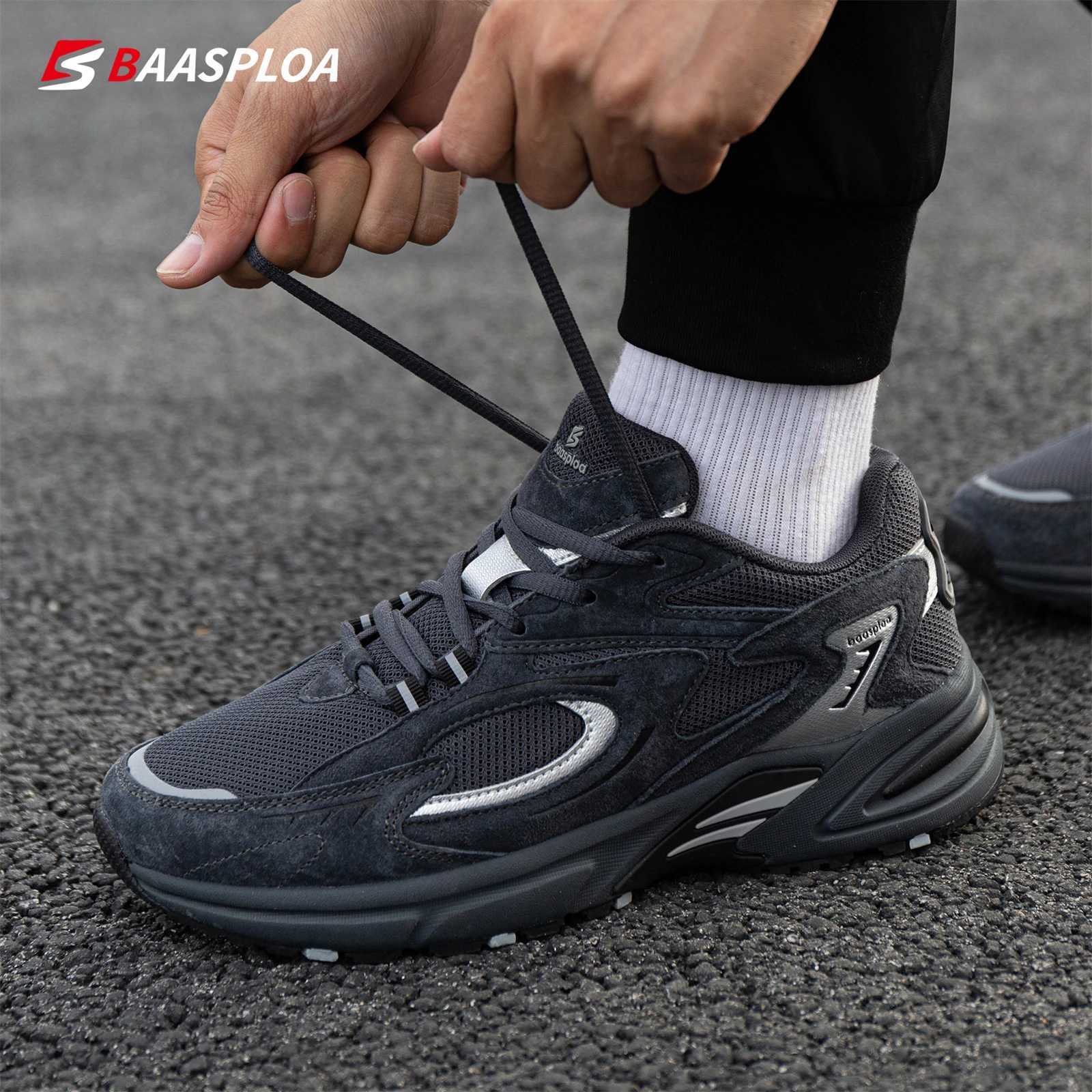 Bassploa Men Running Shoes 2024 New Casual Mesh Breathable Lace-Up Sport Shoes Male Fashion Lightweight Non-Slip Walking ShoesC250411