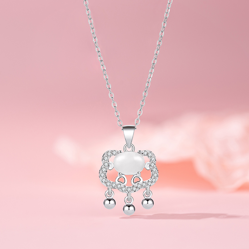Women's Fashionable Stainless Steel Necklace Featuring Traditional Chinese Designs of Clouds & Peaceful Locks