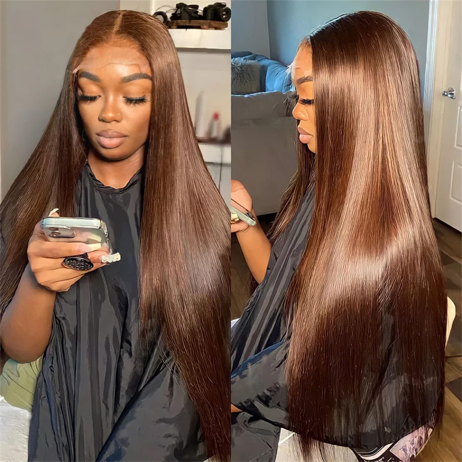 Transparent Straight Chocolate Brown ddmysmile 13X6 13X4 HD Lace Frontal Human Hair Wigs Brazilian Pre Plucked For Black Women Colored Wig Smile