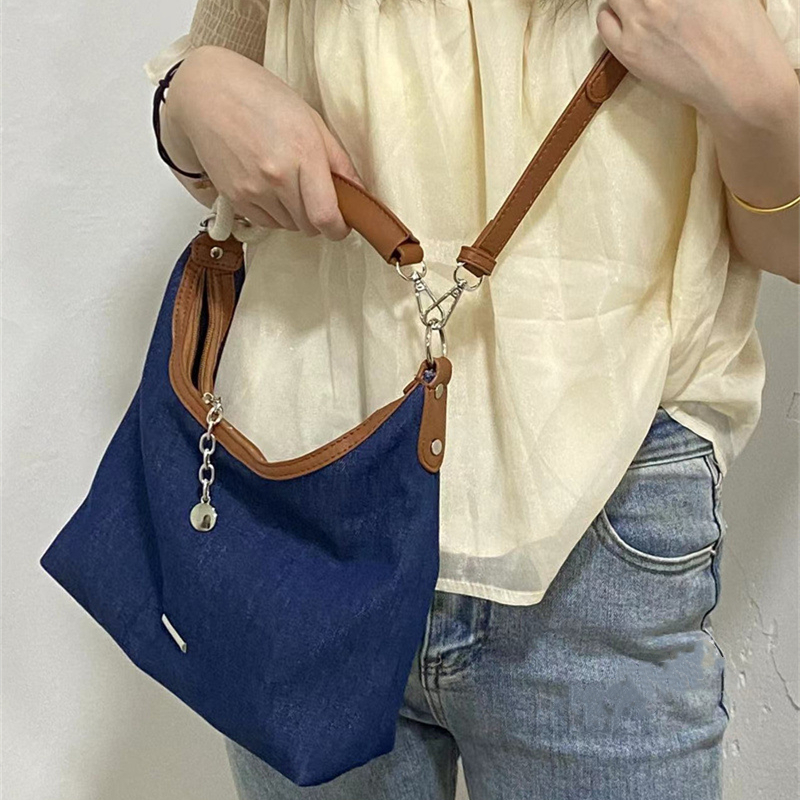 Denim Fabric Shoulder Bags For Women 2024 Luxury Designer Purses And Handbags Blue Underarm Hobos Casual Street Crossbody Totes