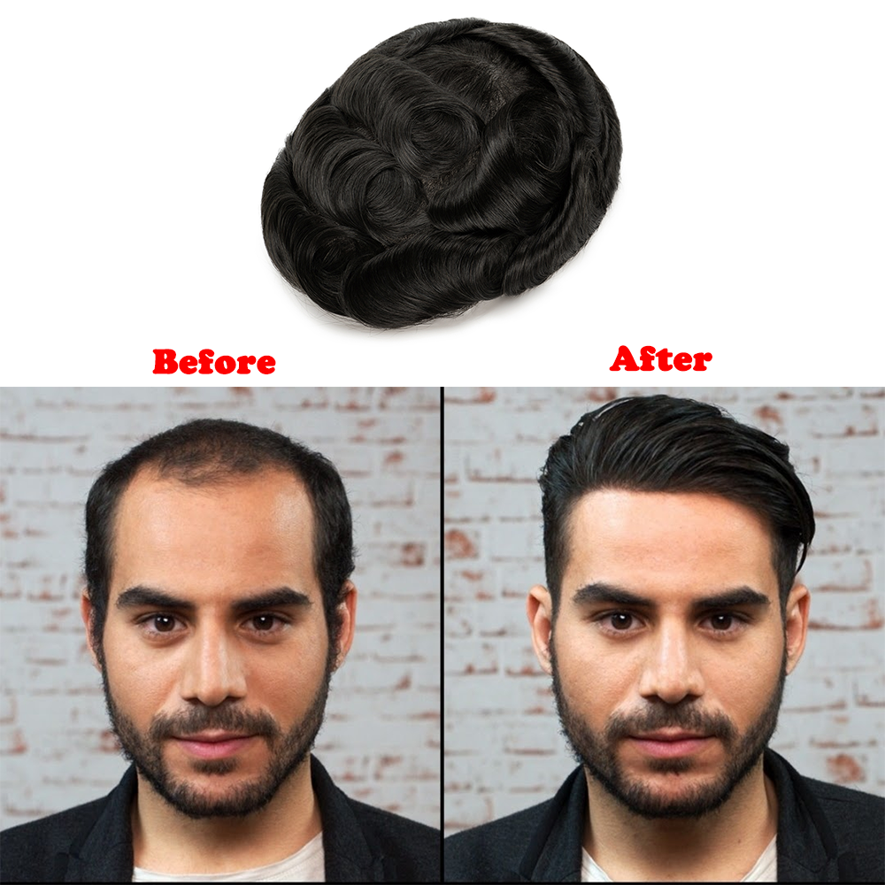 Wig Pu Base Men Men Toupee Strong Knot Human Hair Replacement Systems Unit Europea Hair Man ddmysmile Wig Capillary Prosthesis Hair Piece Smile