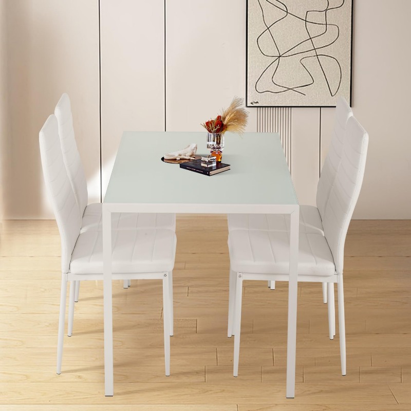 Dining Table and Chairs Set, Modern Rectangular Marble Table top with 4 Chairs PU Leather for Dining Room and Kitchen, Marble