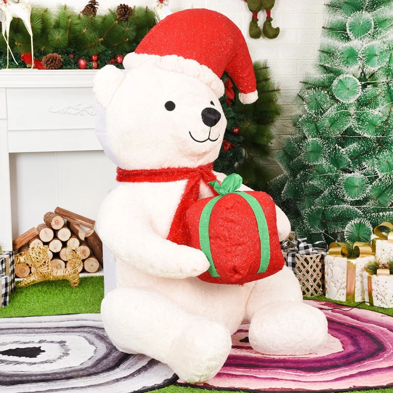 Inflatable Plush Doll White Polar Bear Holding Gift Box LED Lighted Blow Up Christmas Decoration Year Party Home Ornament 241113