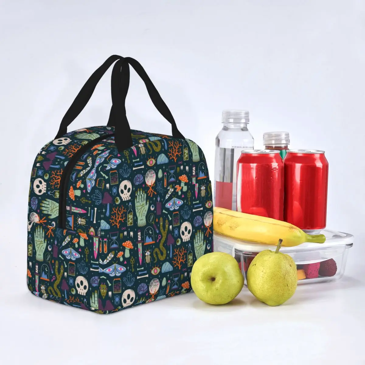 Retro Mystery Halloween Insulated Lunch Bags Skull Nazar Boncugu Theology Lunch Container Cooler Bag Tote Lunch Box Bento Pouch smile
