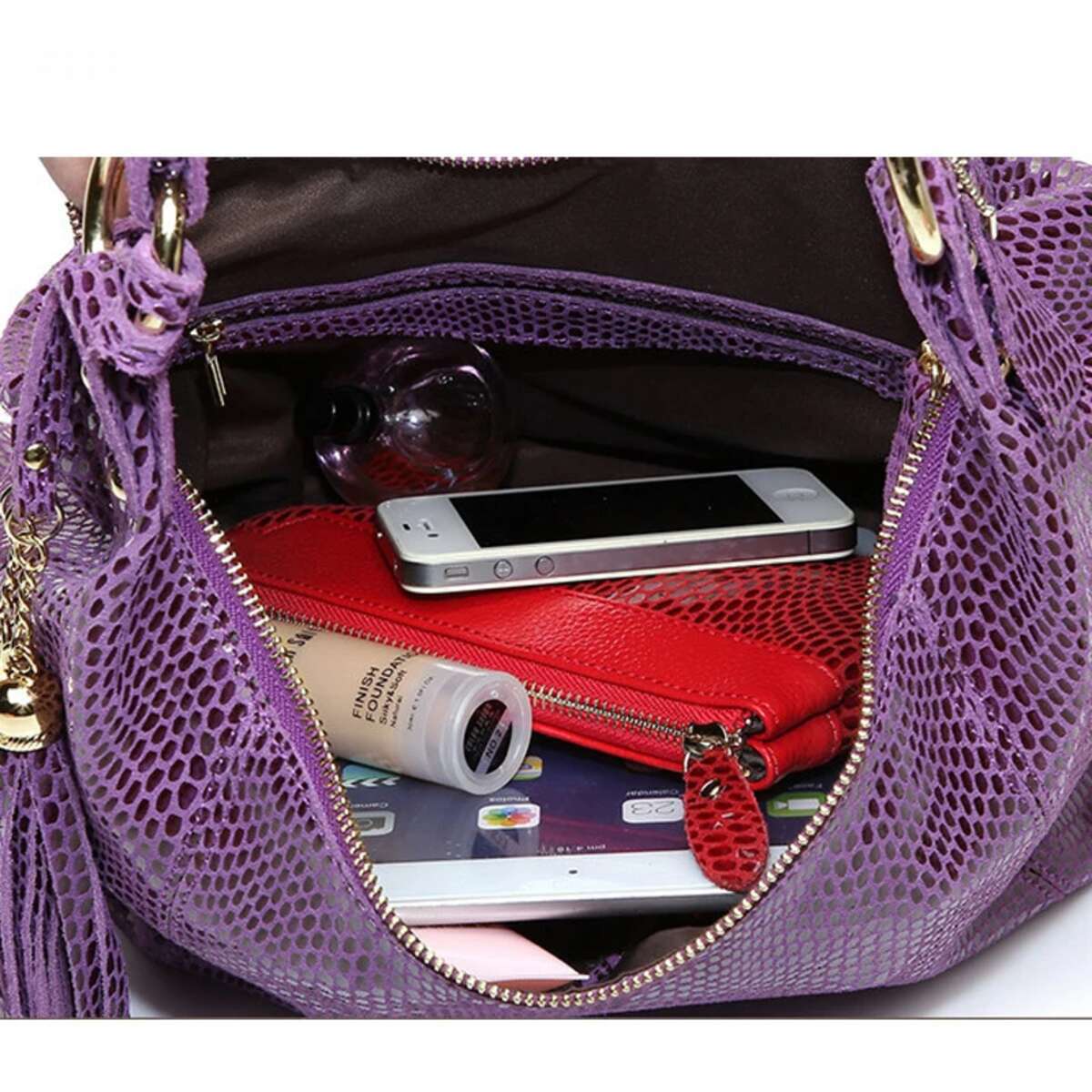 Brand Real Soft Suede Cow Leather Lady Crossbody Tassel Handbags Shiny Snake Emed Shoulder Tote Bags For Women Gy11 Genuine Leather Serpentine BagVoya