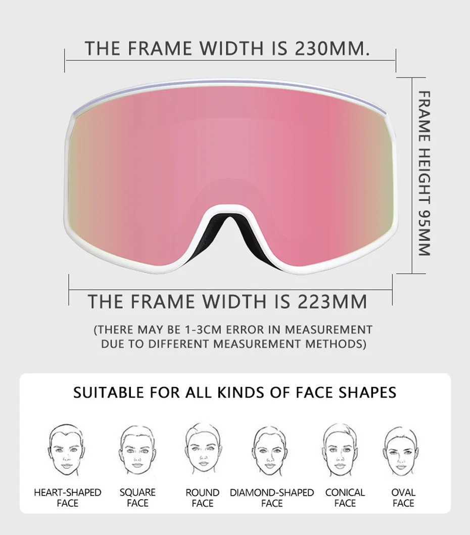 UV400 Anti-fog Doub Layers Ski Goggs Big ns Ski Glasses Mask Skiing Snow Snowboard Eyewear Mirror Goggs for Men WomenXJ241112