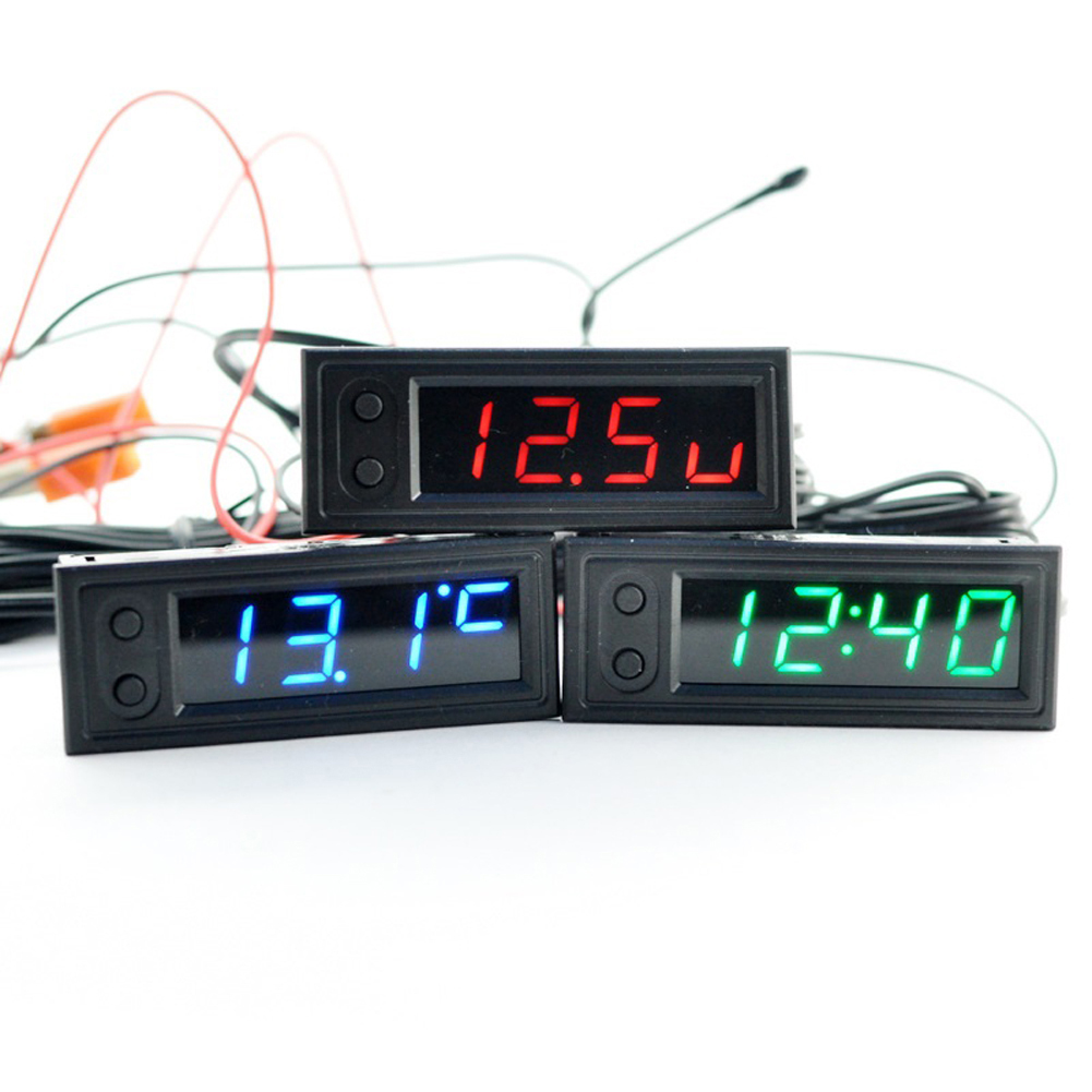 3 in 1 Car Temperature Clock 12V LED Display Car Thermometers Voltmeter Gauge Luminous Electronic Clock Vehicle Interior Parts