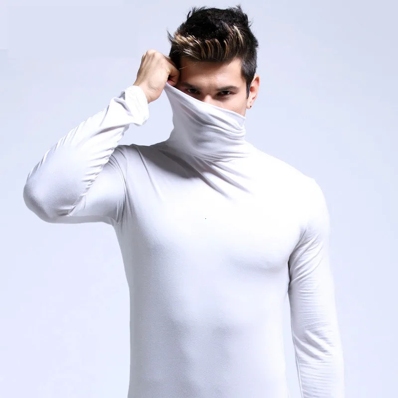 Turtleneck long sleeved mens top underwear high neck T-shirt tight fit bottom T-shirt mens molded zipper 241113