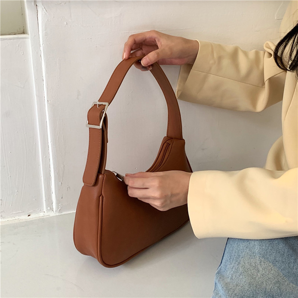 Women Simple Shoulder Bag PU Leather Versatile Armpit Bag Adjustable Strap Minimalist Shoulder Bag Daily Bag for Ladies