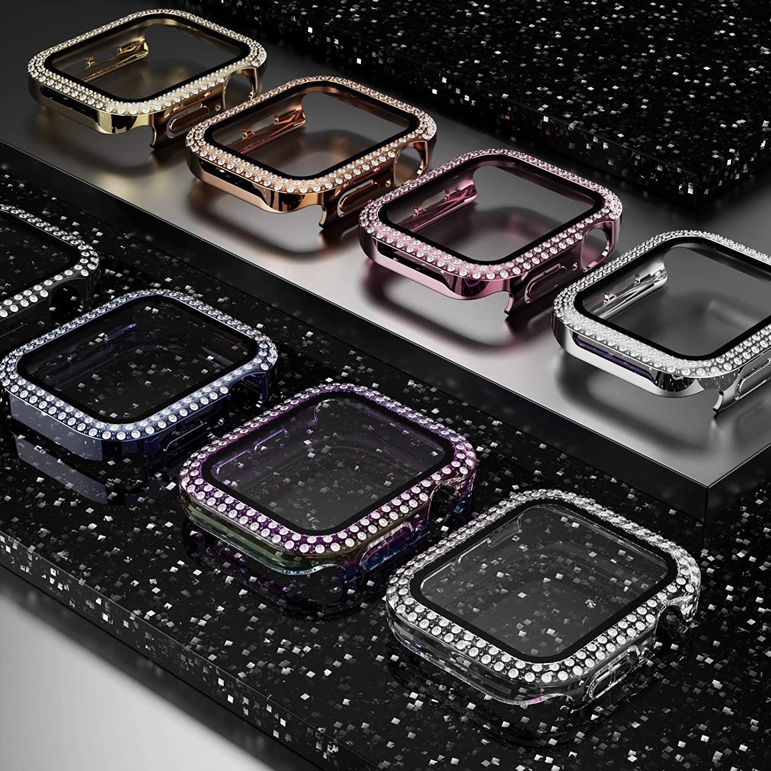 Diamond Case For Apple watch 45mm 41mm 40mm 42mm 38mm Accessories Bling Bumper Protector Cover iWatch series 3 4 5 6 7 8 se