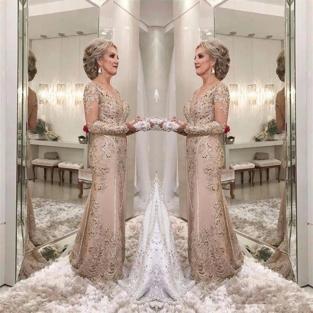 Mother of the Bride Dresses A e Sheer Long Sleeves Formal Godmother Evening Wedding Party Guests Gown Plus Size Custom Made BA7931