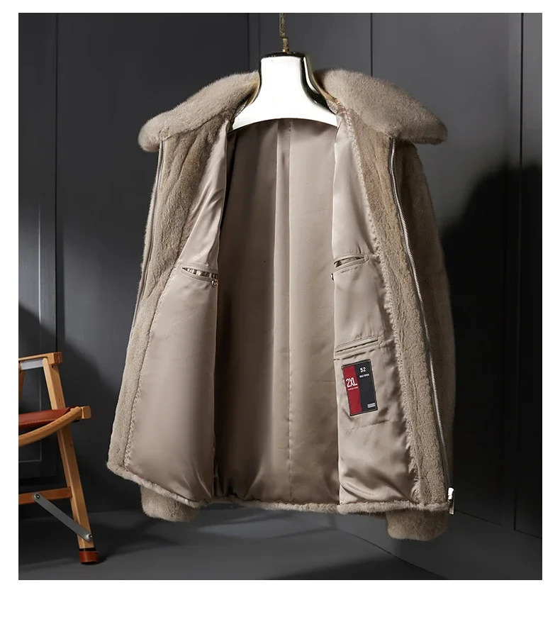 Autumn/Winter Genuine Fur Coat Mens Natural Coat and Jacket Mens Polo Neck Fur Clothing Large Top FCY 241112