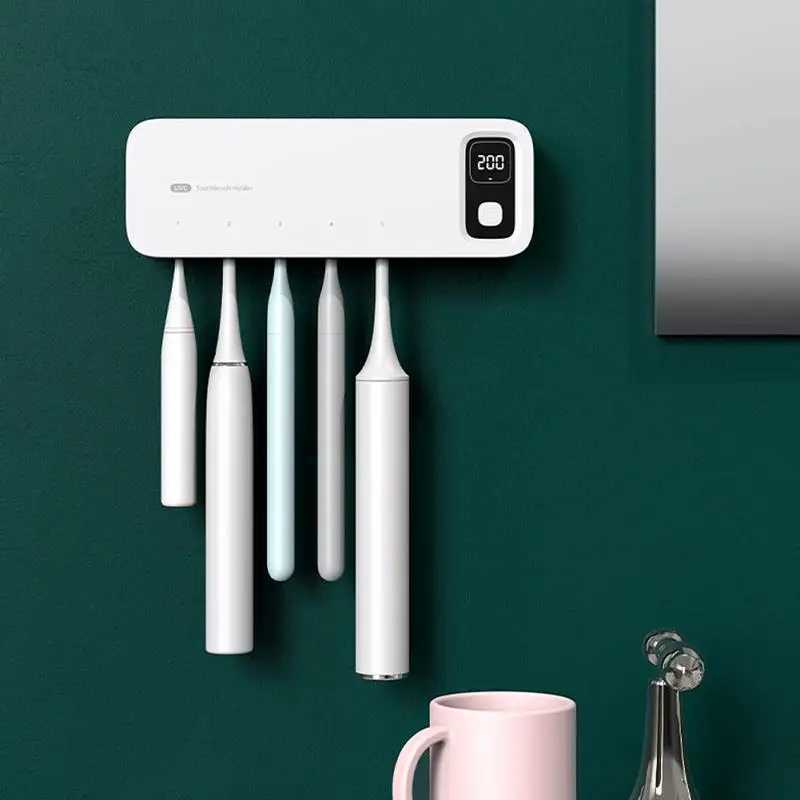 Toothbrush Sanitizer Uv Holder Rechargeable Wall-mount Fast Drying With Led Display Sterilization Bathroom Accessories 240414