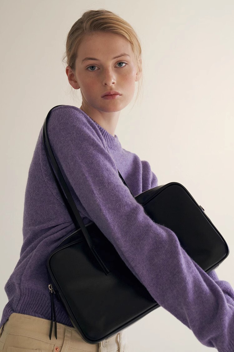 Simple Shoulder Capacity Real Leather Underarm New Worker Student Square Tote Women's Bag Patent Leather Zipper BagVoyage