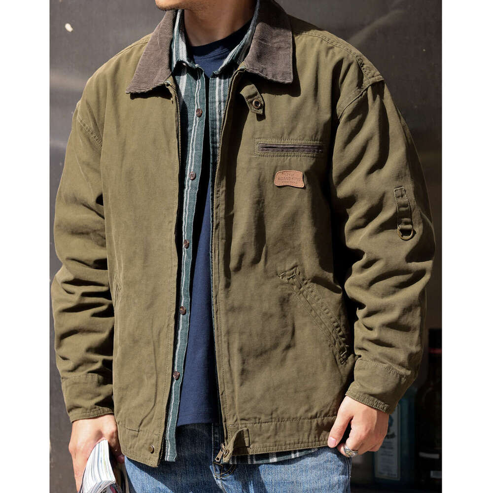 Vintage Heavyweight Canvas Men's Workwear Lapel Japanese Outdoor Jacket Autumn