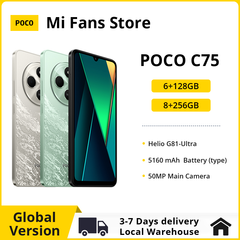 Global Version Xiaomi Poco C75 128GB/256GB Triple Camera 6.88 "Octa Core Helio G81-Ultra 21 days Stand by 42 hrs Voice calls