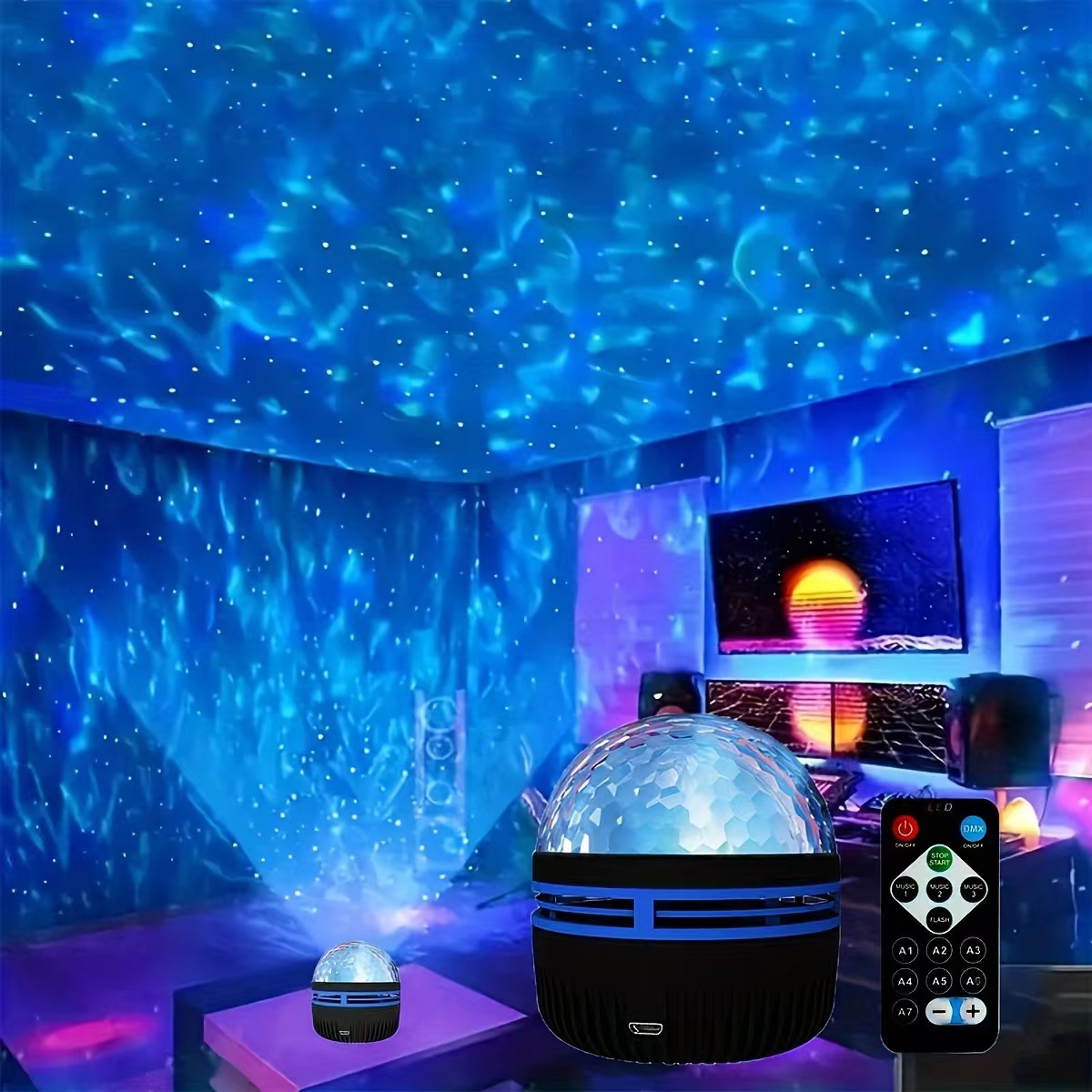 5V Star Galaxy Projector Night Light Sky Colorful Display for Bedrooms Gaming Room USB Auto-Rotating Ambiance for Bedrooms Party