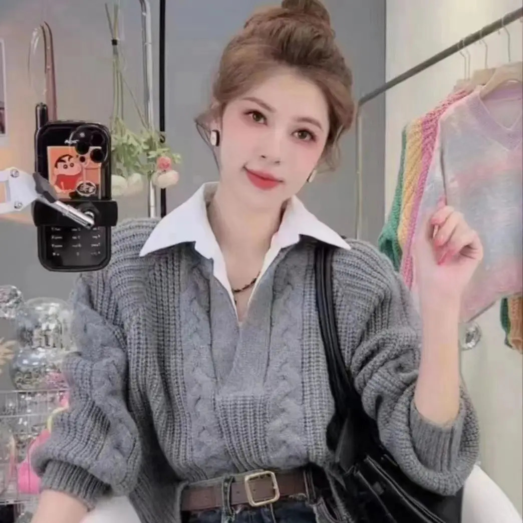 Japanese lazy retro n two sweaters for autumn and winter womens clothing 241113