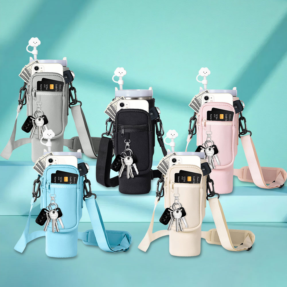 Water Bottle Bag Multi Pockets Water Bottle Holder Pouch with Phone Pocket Water Bottle Sling Bag 40oz Cup Accessories