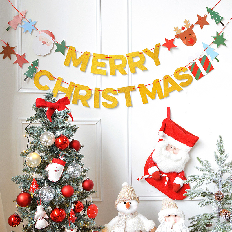 Christmas Decor Christmas Letters Latte Art Bunting Flag Gilding Christmas Tree Decoration Snowman Golden Elk