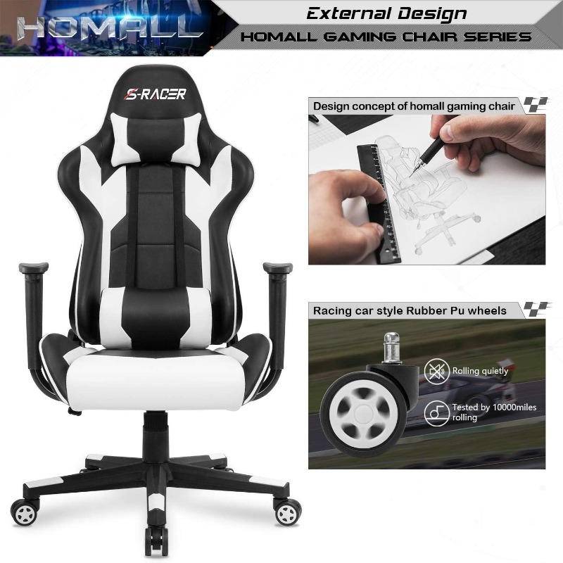 Homall Gaming Chair, Office High Back Computer Leather Desk Chair Racing Executive Ergonomic Adjustable Swivel