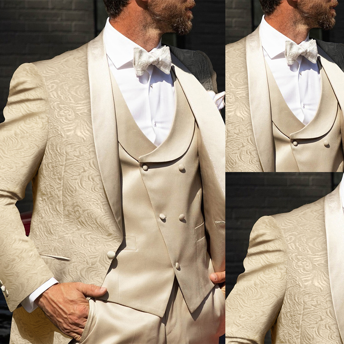 Elegant Men's Tuxedos Blazer Wedding Shawl Lapel Single Breasted Ceremony Formal Groom Wear Party Birthday Pants Suits Vest 3 Pieces Set Custom M