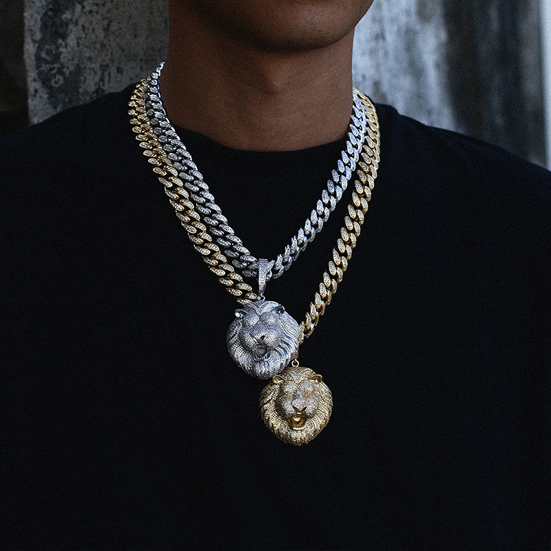 Hip Hop Large Lion Head Pendant Necklace TopBling 5A Zircon 18k Real Gold Plated Mens Jewelry