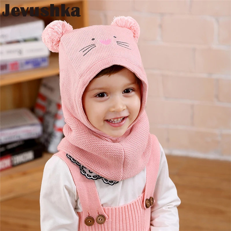 Winter Warm Knit Baby Girls and Boys Pompom Hat with Warm Fleece Lining Cute Bear Ears Hats for Kids Beanie Hat Scarf 241112