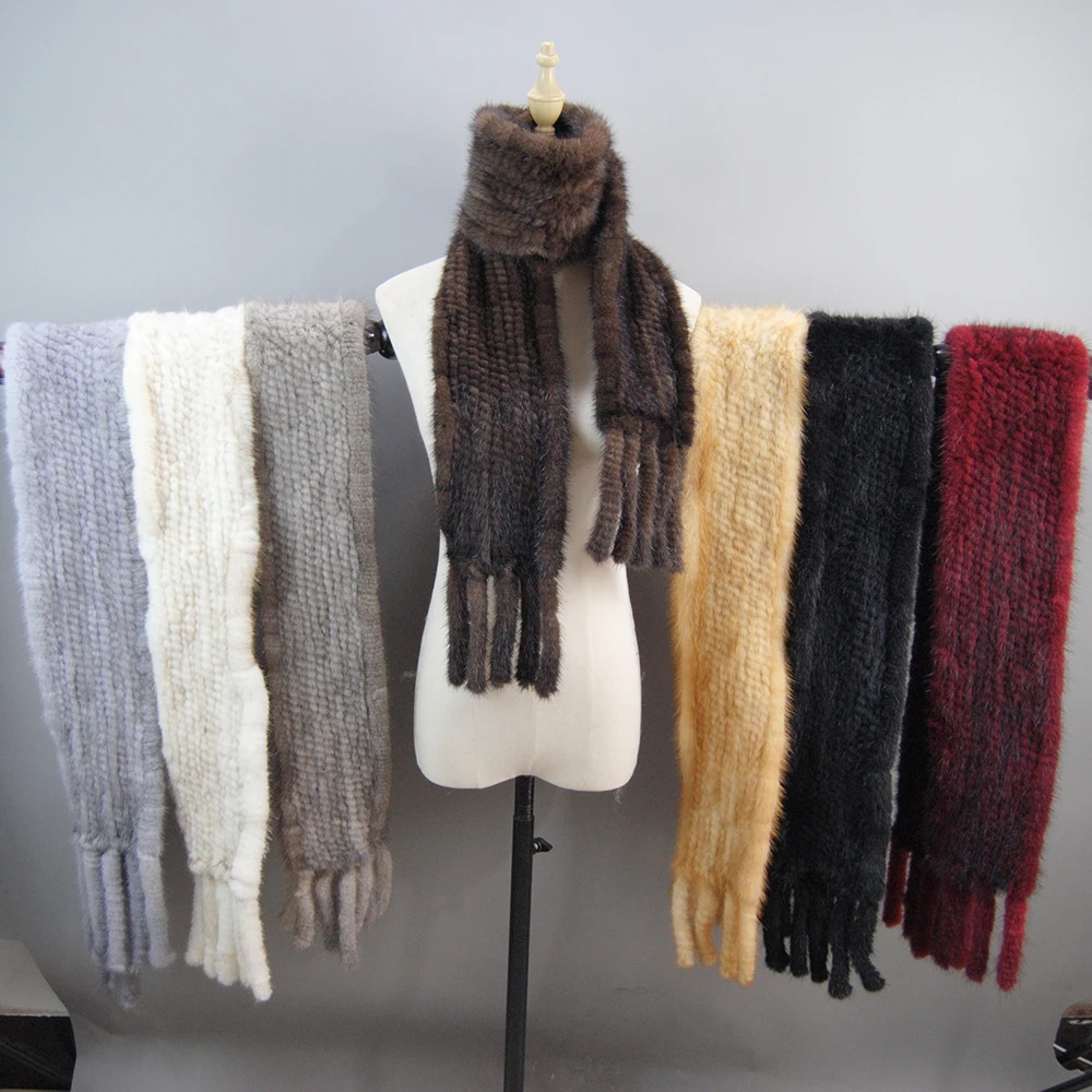 Women Winter Warm Real Mink Fur Scarf 100% Genuine Muffler Lady Fashion Quality Natural Knit Scarves 241112