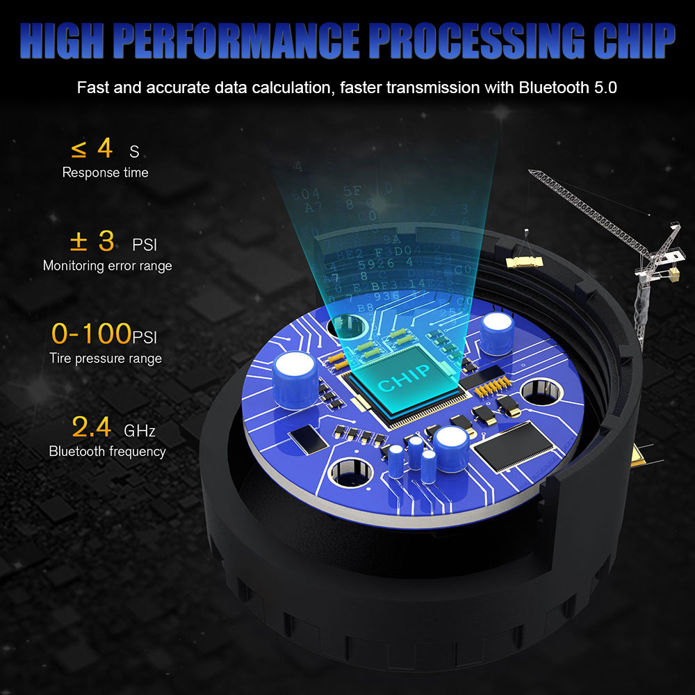 External Android/IOS TPMS Mobile Phone APP Display Car Tire Pressure Sensors Tire Pressure Monitoring System Bluetooth 5.0