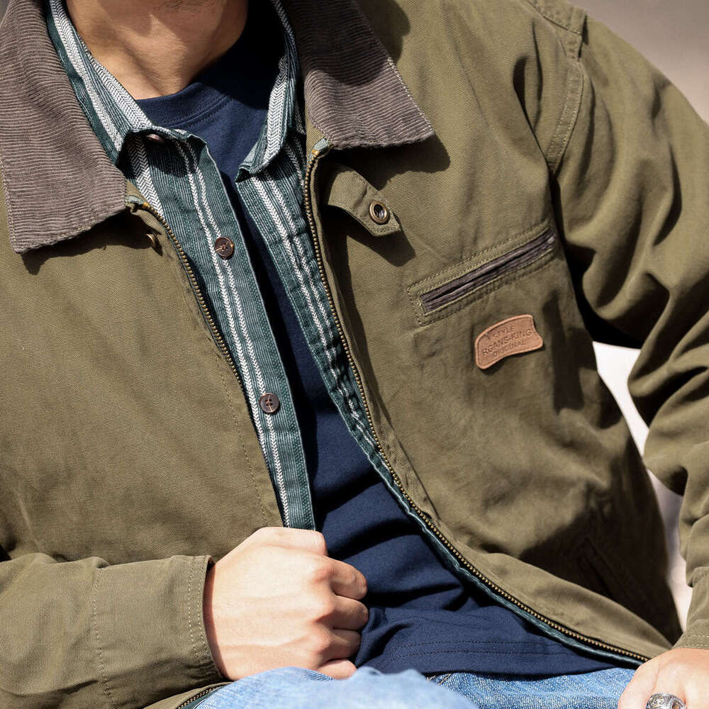 Vintage Heavyweight Canvas Men's Workwear Lapel Japanese Outdoor Jacket Autumn