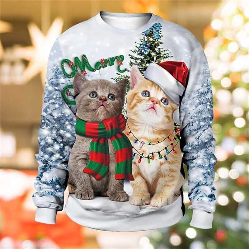 3D Print Christmas Funny Animal Sweatshirts Costume For Men Women Round Neck Pullover Cat Dog Graphic Hoodie Unisex Sudaderas LX241113