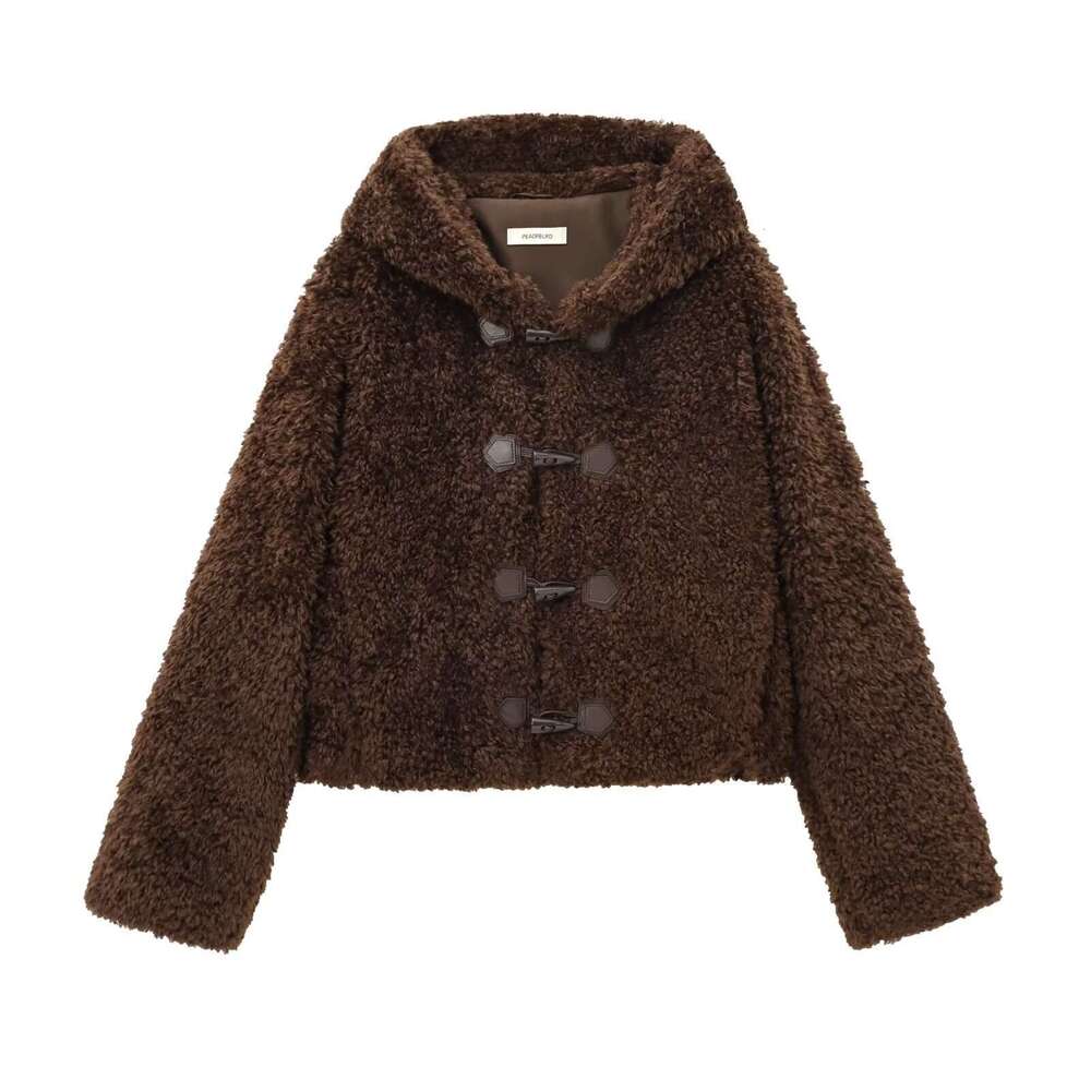 shanshi fur coat women cow horn buckle imitation fur women's style new hooded single row jacket