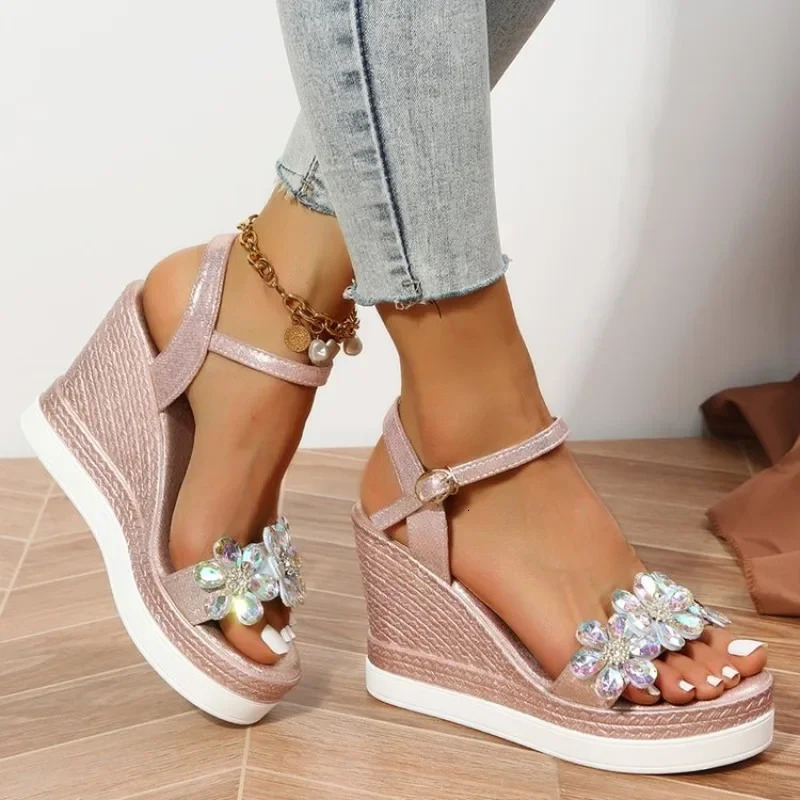 Women Summer Wedge Heel Sandals Platform Sandals Strap Open Toe Chunky Bottom Casual Shoes 2024 Gold Silver Pink Sandals 240401