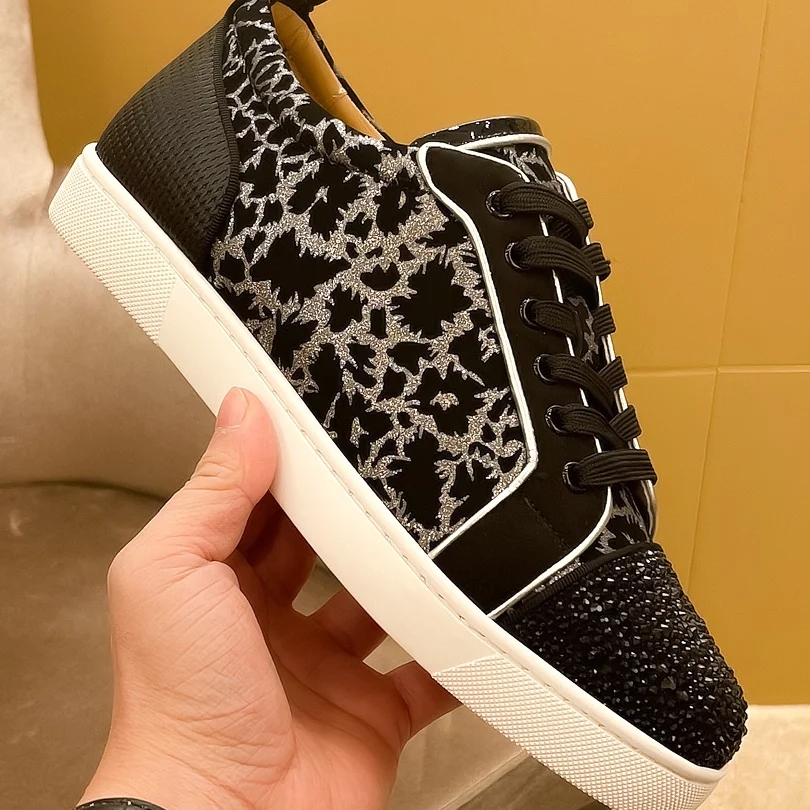 Designer Men's with Red Soles Low Cut Rhie Leopard Personalized Print Breathable Casual Board Shoes
