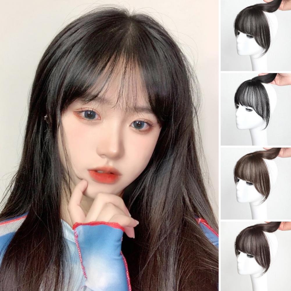 Wispy Clip-in Bangs Women Natural 3D French Bangs Forehead Hair Extensions Black Brown Curved Air Bangs Fringe Wig Hairpieces smile