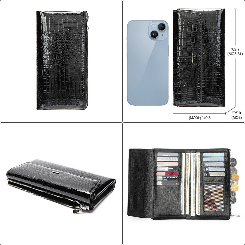 MUXI Genuine Leather Handbag, Patent Leather, Fashionable Zero Wallet, Large Capacity, Multi Card Slot Women's Wallet