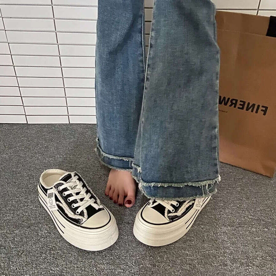 Women Loafers Slippers Cover Toe Slides Platform Soft 2025 Designer Flat Fabric Canvas Female Shoes Slipper 436f