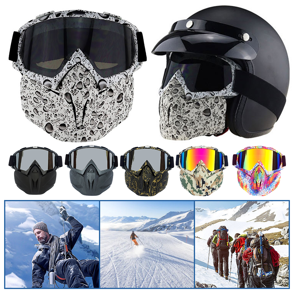 Skiing Sunglasses with Removable Face Mask Windproof Snow Sports Goggles Protective Cycling Safety Eyewear Adjustable for Winter