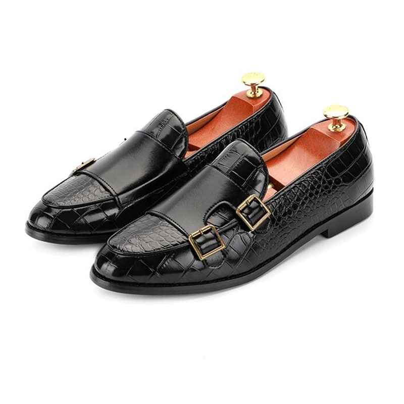 Man's Shoes Crocodile Grain Leather Casual Mens Buckle Party Wedding Loafers Comfortable Moccasins Daily British Style Flats