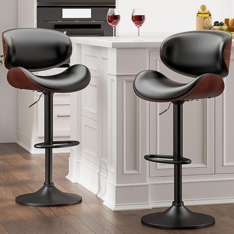 Swivel Stools Set of 2 for Kitchen Counter Adjustable Bentwood Barstools Modern PU Leather Upholstered Bar Chair