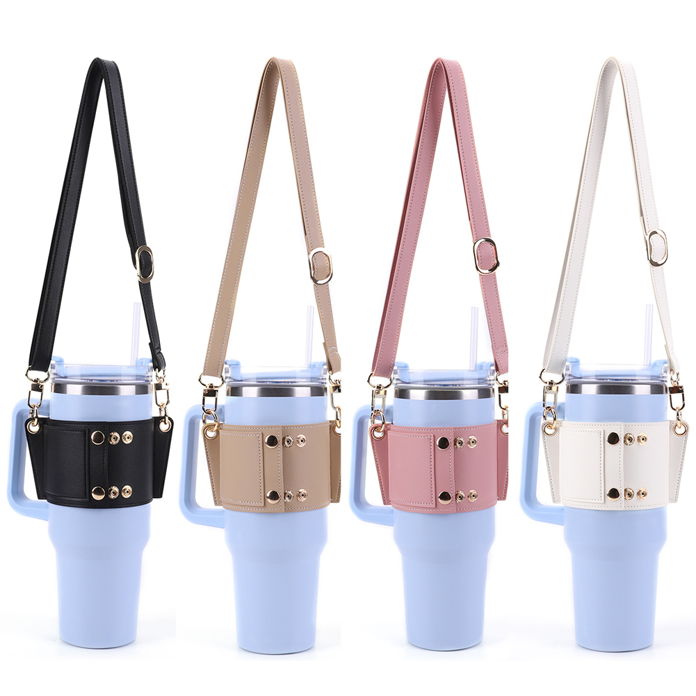 with strap Water Bottle Handle Shoulder Strap For Stanley 30oz 40oz Bottles PU Leather Coffee Mug Accessory Universal Sling Bag
