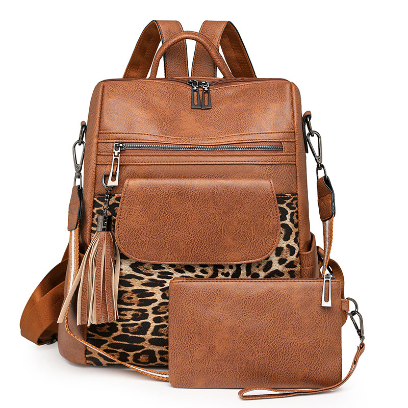 Backpack Backpack Women Trendy Large Capacity Leopard Print Travel Bag With Purse Messenger Casual Handbag