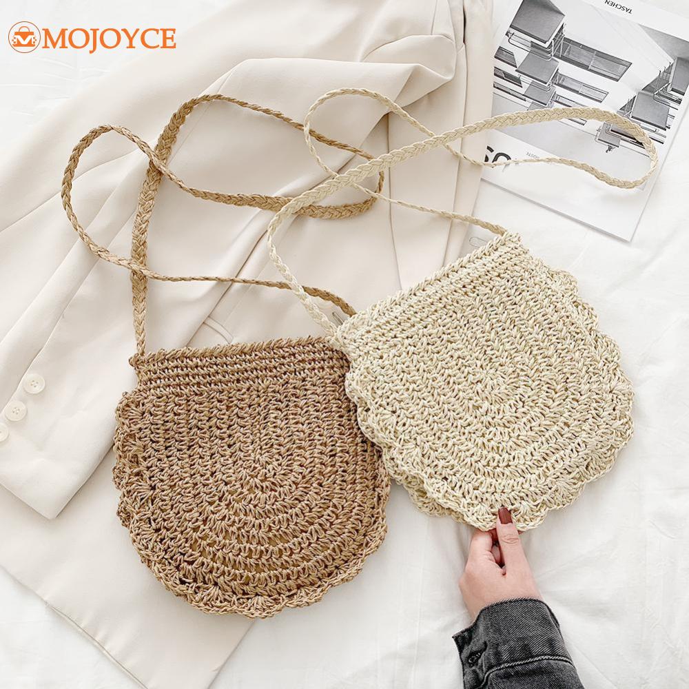 Sling Purse Bohemian Summer Handmade Knitting Crossbody Bag Women's Straw Rope Woven Satchel Vintage Weaving Small Shoulder Bags smile