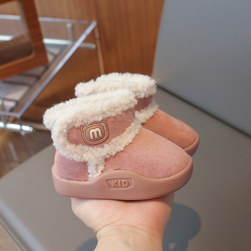 Free Shipping 2024 New Children's Snow Boots with Thick Velvet for Baby Girls, Khaki Cotton Shoes, Anti slip Soft Bottom, Boys' Casual Shoes