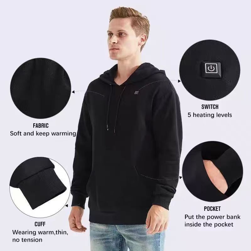 USB heating sweater electric heating warm hooded sweater casual men's wear