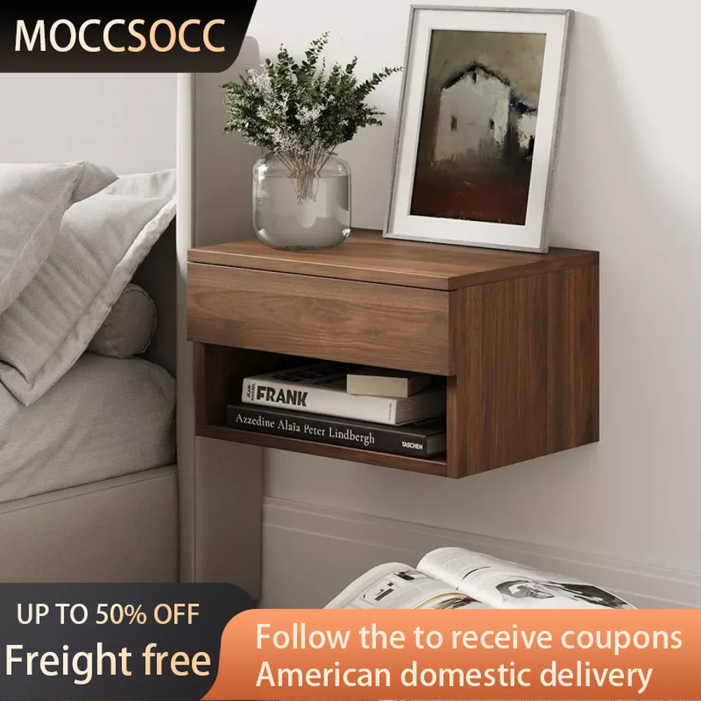 Modern Floating Bedside Nightstand With Drawer Bed Side Table 1 Brown Walnut Freight Free Home Furniture Storage Locker Tables